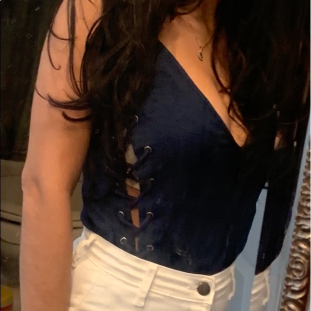 Denim - tie up body suit